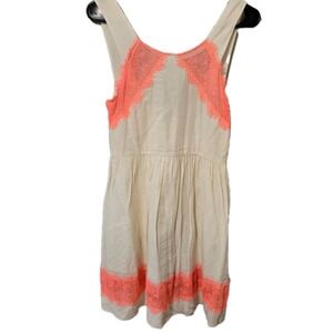 Free People Georgia Lace Dress Cream & Neon Orange Midi Lined Dress Size 2